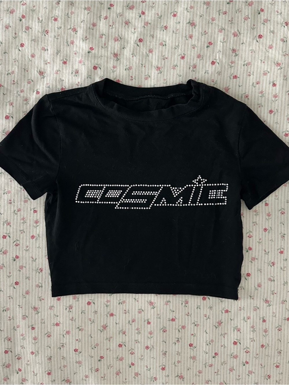 black cosmic rhinestone crop top